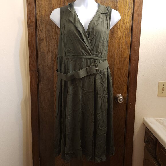 Torrid Size 3 (22/24W) Olive Green Twill Sleeveless Midi Belted Dress NWT - Picture 7 of 16